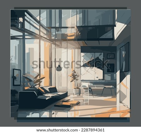 Illustration of a modern urban interior for decorating walls and interiors. modular picturesque with an abstract urban interior. Vector illustration for interior design, other.

