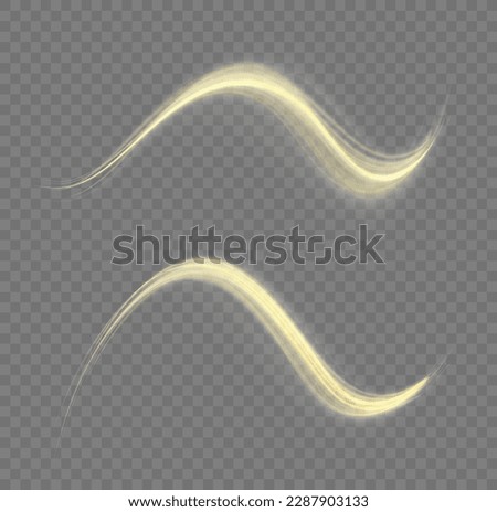 Light sparkling effect. Dynamic golden waves. Luminous gold lines of speed. Magic speed flying trails of shine, bright shimmer particles fly. Yellow glowing motion line. Sparkle twist vector