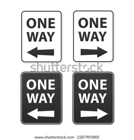White One Way Signs. One way traffic sign on white. One way access only. Vector illustration