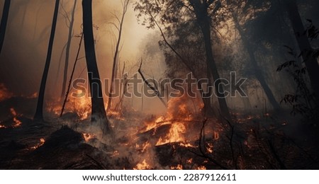 Forest fire in the mountains Royalty-Free Stock Photo #2287912611