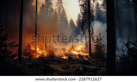 Forest fire in the mountains Royalty-Free Stock Photo #2287912627