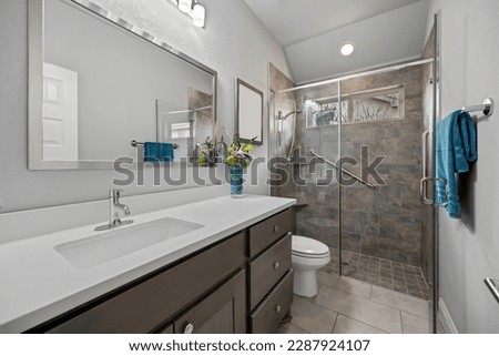 An interior view of a home bathroom  Royalty-Free Stock Photo #2287924107