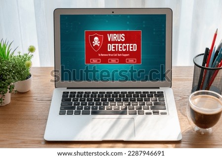 Virus warning alert on computer screen detected modish cyber threat , hacker, computer virus and malware Royalty-Free Stock Photo #2287946691