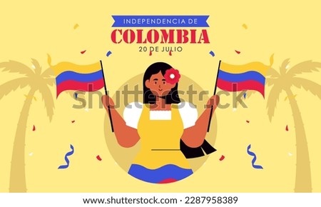 Flat 20 de julio illustration, festivities in Colombia