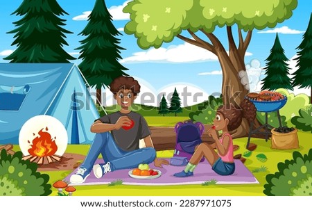 Teenage Enjoying Picnic Outdoor Scene illustration