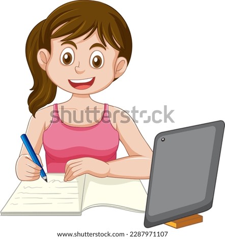 Puberty Girl Doing Homework illustration