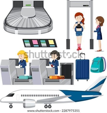 Airport element and people vector set illustration