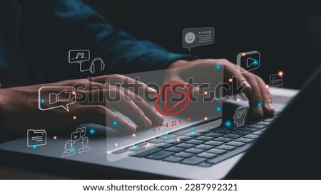 business people use internet technology to study on tablets digital marketing concepts create content on social media use the internet to connect with media video chat do business Royalty-Free Stock Photo #2287992321