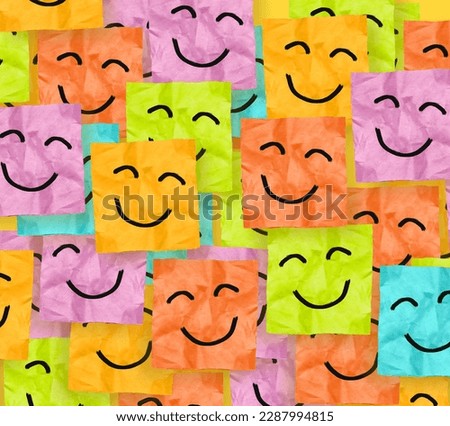 Colorful crumpled adhesive notes with smiling faces