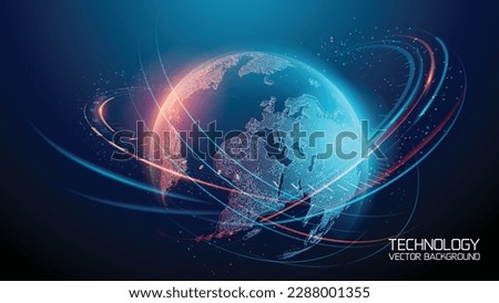 Dark blue vector background. Planet Earth. Abstract technological rings in the orbit of the planet. Global communication system and communication satellites. Religious image. The effect of movement. Royalty-Free Stock Photo #2288001355