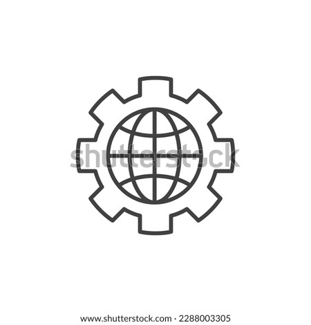 Globe inside Gear vector concept outline icon or symbol