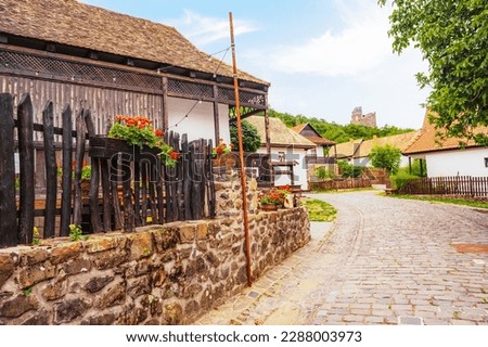 Historical village center of Holloko, region Northern Hungary. unesco.  Traditional catholic church of Holloko