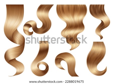 Realistic blond hair curl icons set with smooth shiny waves isolated vector illustration Royalty-Free Stock Photo #2288019675