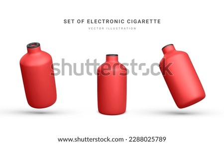 Set of 3d realistic disposable electronic cigarette isolated on white background. Modern smoking, vaping and nicotine with different flavors. Vector illustration.