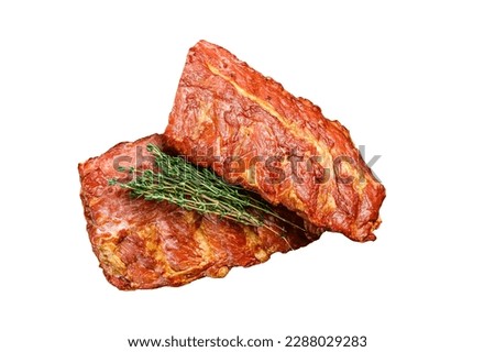 Smoked pork ribs with spicy sauce. Isolated on white background Royalty-Free Stock Photo #2288029283