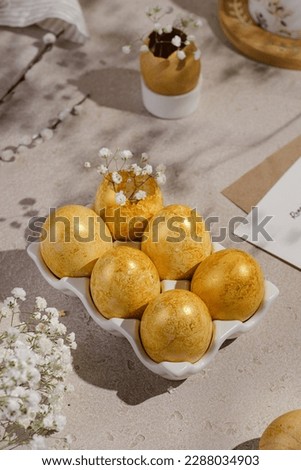 easter composition with painted eggs and flowers. High quality photo