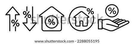 Mortgage rate icon set. High and low house interest rate icon collection. Credit card loan rate percentage sign. High inflation rate line symbol - Stock vector Royalty-Free Stock Photo #2288055195