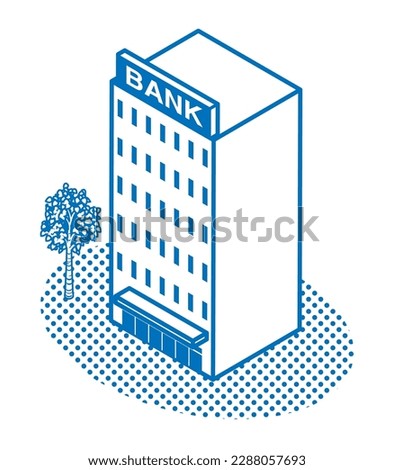 Bank building, Line art style  - Isometric, Included ground