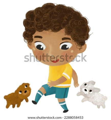 cartoon scene with kid playing running sport ball soccer football - illustration for kids