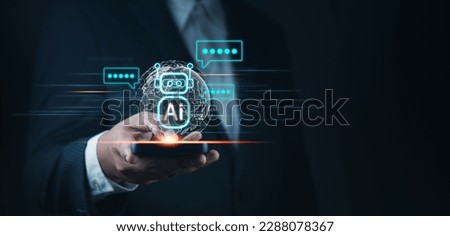 Business and Artificial Intelligence AI, Artificial intelligence,Digital Technology concept. Businessman using digital chatbot are assistant conversation for provide access to data growth of business. Royalty-Free Stock Photo #2288078367