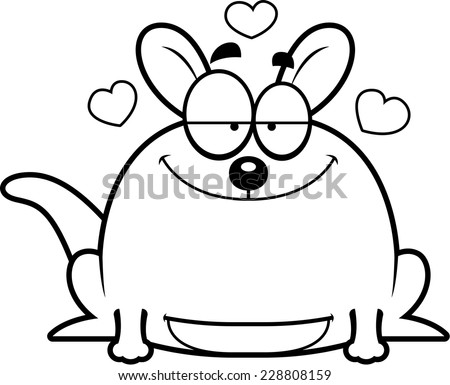 A cartoon illustration of a little kangaroo in love.