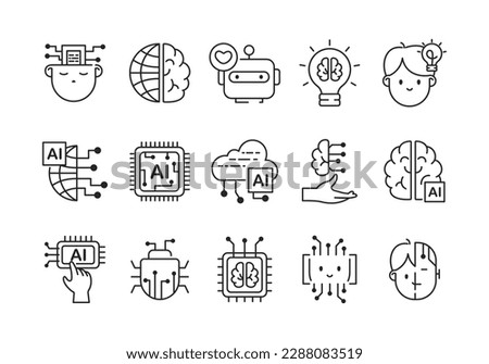 Ai Free and artificial intelligence resistance outline black icon set in minimal style. Vector future technology icons. Machine, robots and neural network collection with editable stroke.	 Royalty-Free Stock Photo #2288083519
