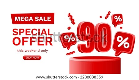 Mega sale special offer, 90 off sale banner. Sign board promotion. Vector illustration Royalty-Free Stock Photo #2288088559