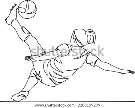 One continuous single drawing line art flat doodle girl, football, ball, player, sport, goal, soccer, kick. Isolated image hand draw contour on a white background
