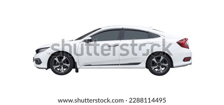 Passenger car isolated on a white background, with clipping path. Full Depth of field. Focus stacking, side view. Royalty-Free Stock Photo #2288114495