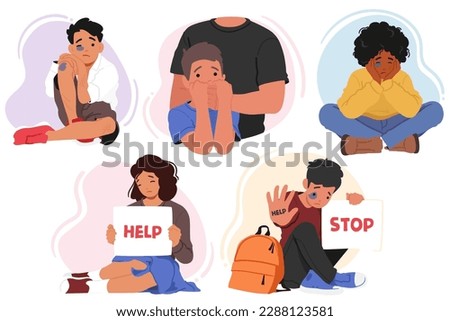 Children Subjected To Domestic Violence Suffer From Emotional, Physical And Psychological Trauma. Concept of Kids Abuse Problem with Boys and Girls Characters. Cartoon People Vector Illustration Royalty-Free Stock Photo #2288123581