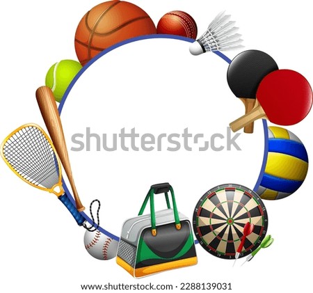 Round frame template with sport tools illustration