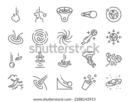 Gravity icon set. It included heavy, falling, fly, flow, blackhole and more icons. Royalty-Free Stock Photo #2288142915