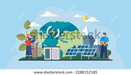 Solar panels plant. Renewable electric solar power plant station. Modern alternative eco green energy. Clean sustainable energy photovoltaic generation industry. Green energy for city. Installation