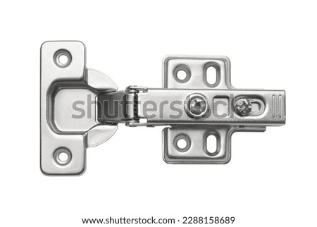 Steel furniture door hinge isolated on white