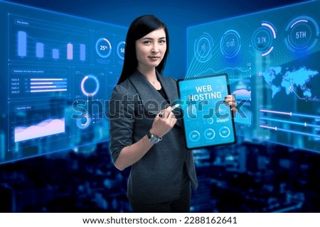 Business, Technology, Internet and network concept. Young businessman working on a virtual screen of the future and sees the inscription: Web hosting Royalty-Free Stock Photo #2288162641
