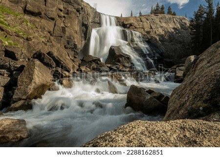 Low Angle view of Upper Glen Aulin Waterfall in Yosemite