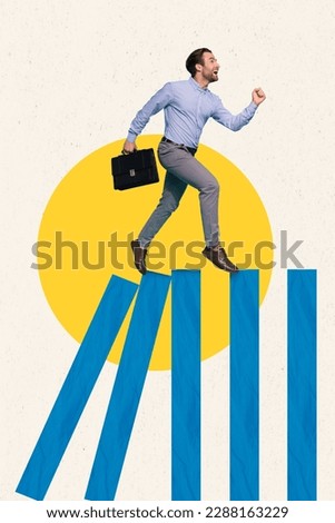 Collage photo of young funny successful super boss businessman wear formal clothes stable growth career isolated on drawn background