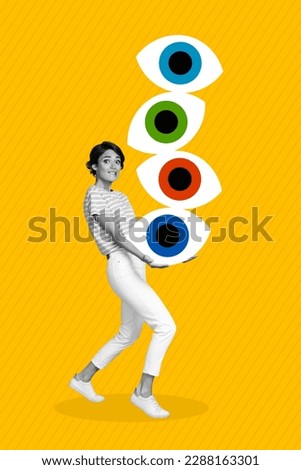 Creative composite photo collage 3d eyeballs carry social opinion nervous dont like much attention observing isolated on yellow background Royalty-Free Stock Photo #2288163301