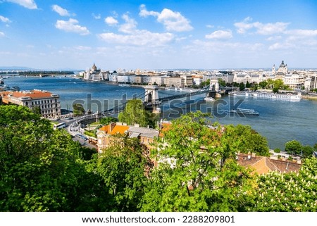 Panoramic view of Budapest and Danube from above-Hungary