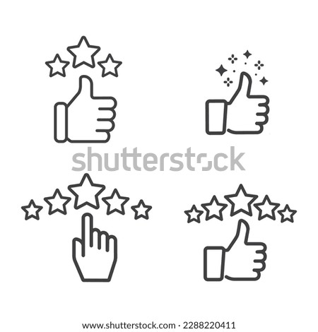 Сustomer satisfaction icon. Reputation 5 stars line icon with thumb up. Royalty-Free Stock Photo #2288220411