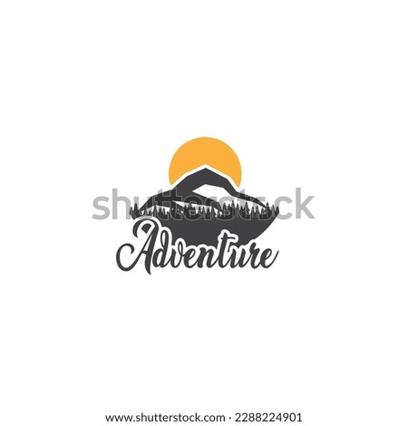 adventure logo design template, with mountains and trees elements