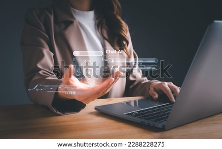Futuristic technology transformation with Ai tech. Businesswoman using technology Global Internet connect chat with smart AI, Artificial Intelligence. chatbot developed for generate. Royalty-Free Stock Photo #2288228275