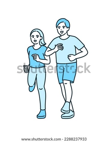 Clip art of a couple jogging for health. Clip art of man and woman working out.