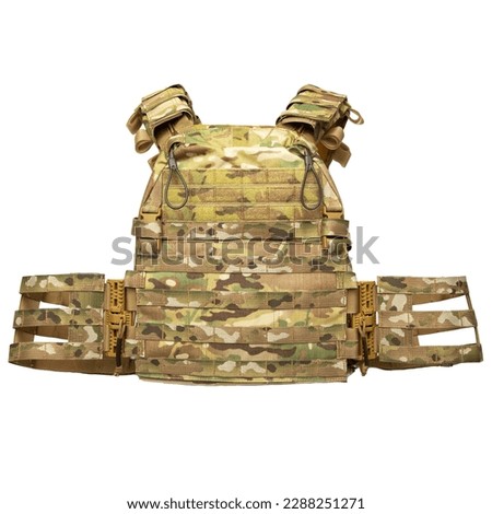 Body armor in green colors on a white background.Bulletproof vest isolated on white background.