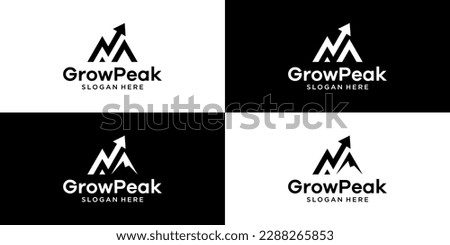 Mountain peak logo with grow, arrow, analytic design vector illustration. icon for business, finance, travel, symbol, creative, logotype. Royalty-Free Stock Photo #2288265853