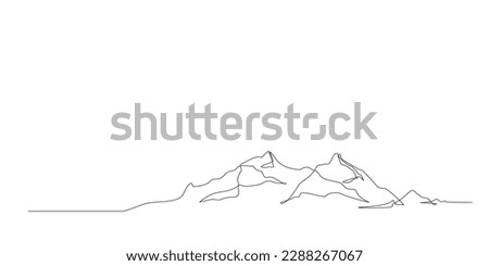 Continuous line drawing of mountain range landscape background. One single line drawing of mountain panoramic view. Line art style illustration of nature. Vector simple linear style. Doodle, handdrawn Royalty-Free Stock Photo #2288267067