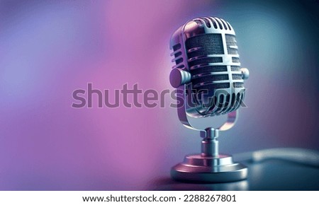Professional microphone with pink purple background banner, Podcast or recording studio background copy space space for text Royalty-Free Stock Photo #2288267801