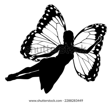 A fairy in silhouette with butterfly style wings
