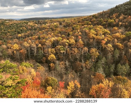 Gorgeous vista and view from Accord, NY in the  Hudson Valley Region in Upstate New York, outside New York City, NYC.  Beautiful fall foliage.  Stunning mountain view of tree, forest and The Gunks. Royalty-Free Stock Photo #2288288139