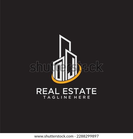 OJ initial monogram logo for real estate with building style